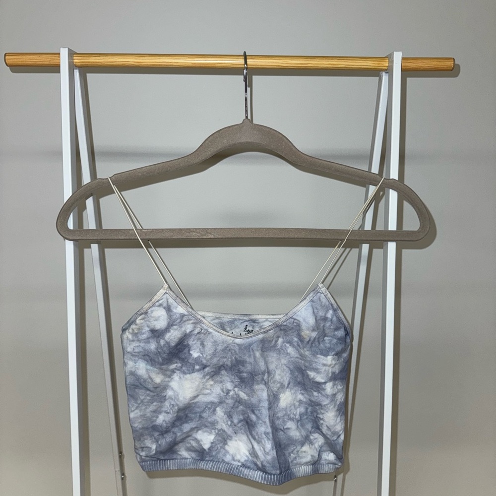 Free People Blue and White Fitted Crop Camisole